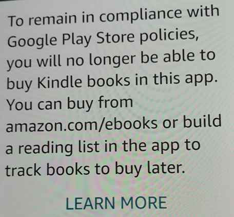 Message On Amazon App about Kindle 